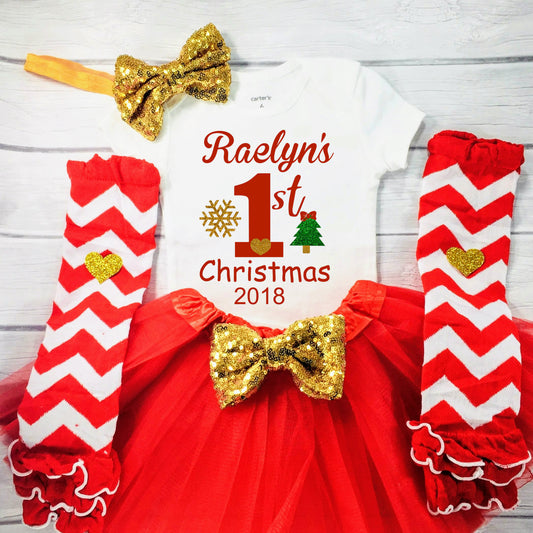 Baby Girl Personalized 1st Christmas Outfit, First Christmas OutfitChristmas Outfit