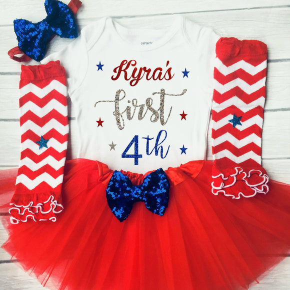 Baby Girl 1st 4th of July Personalized Outfit, Independence day Outfit