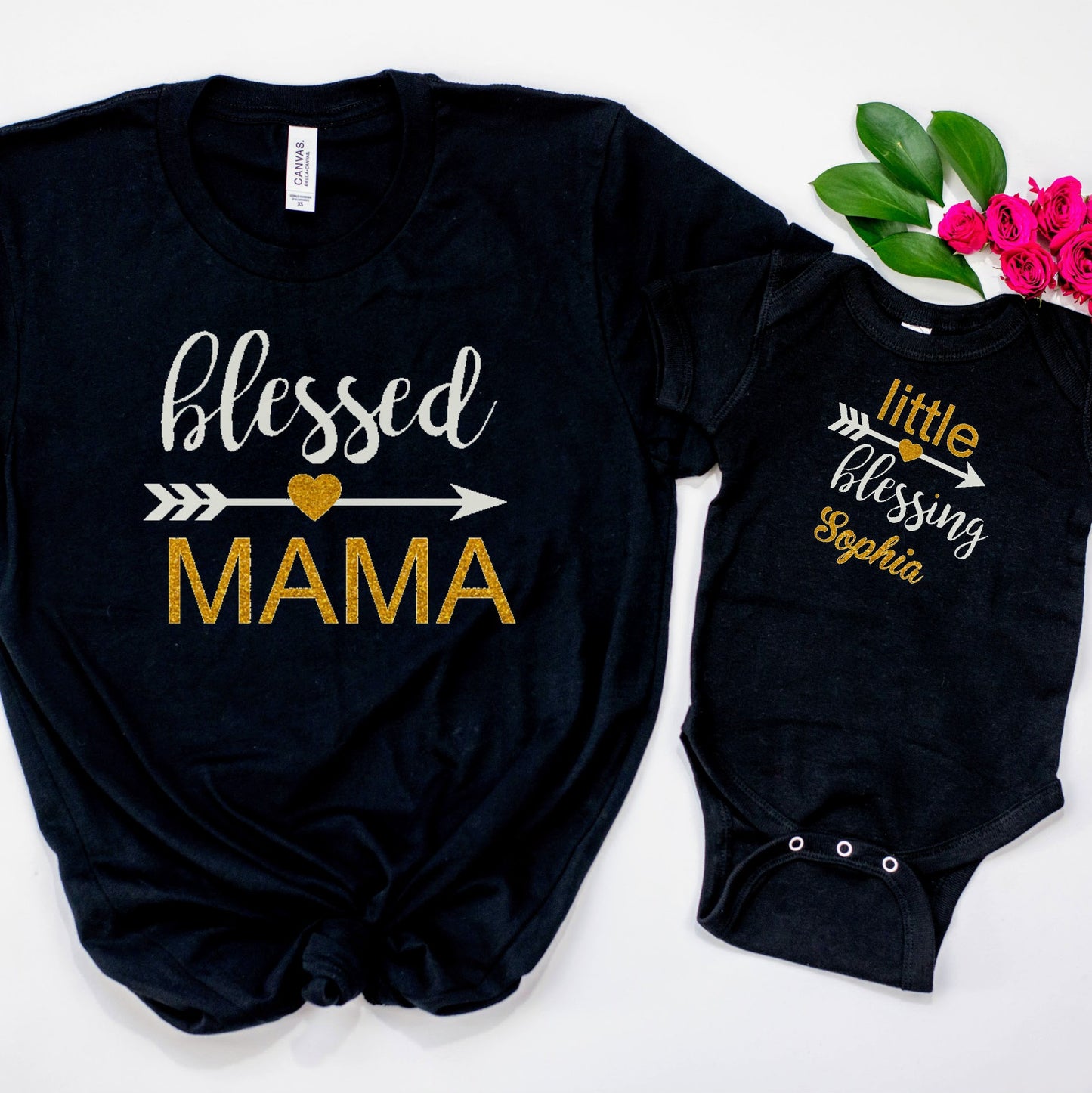 Mother's Day Cute Mom & Daughter Personalized Matching Outfits (Black)