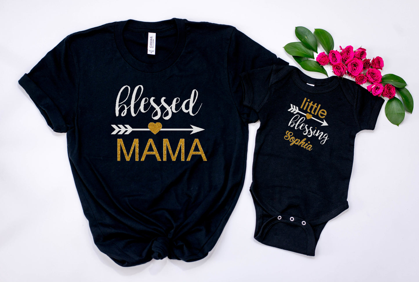 Mother's Day Cute Mom & Daughter Personalized Matching Outfits (Black)