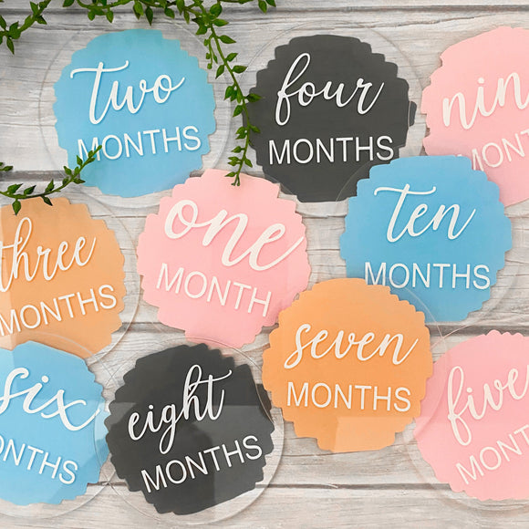 Acrylic Baby Monthly Milestone Discs, 12 Month Set + 