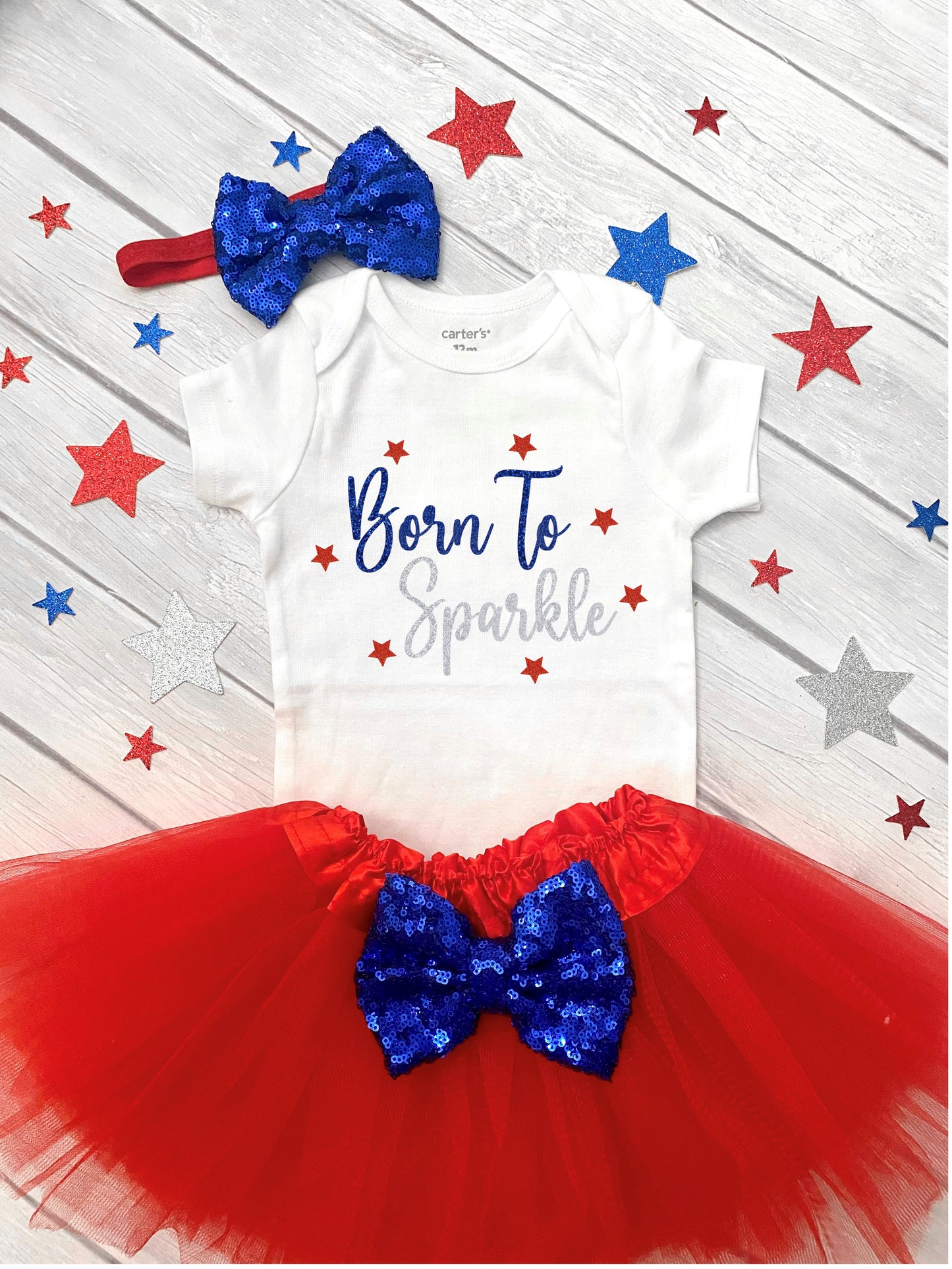 Baby Girl Born to Sparkle, Independence Day Outfit, 4th of July Outfit