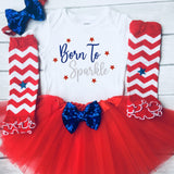 Baby Girl Born to Sparkle, Independence Day Outfit, 4th of July Outfit