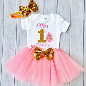 Personalized1st Birthday Girls Outfit, Birthday Cupcake Outfit