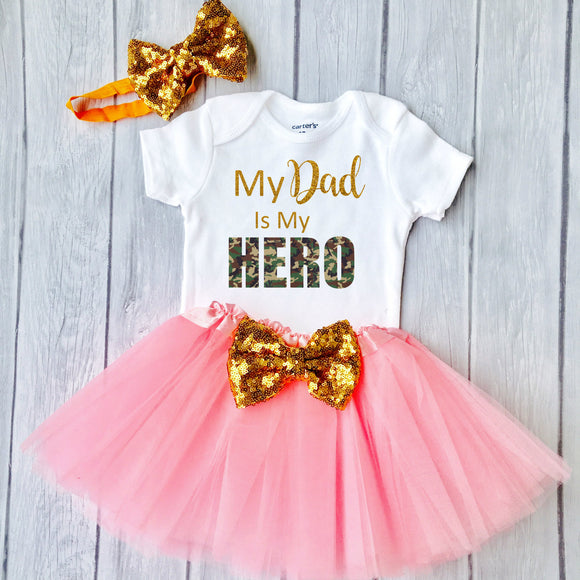 My Dad is My Hero-Personalized Adorable Outfit for your little baby’s to celebrate 1st Father's Day