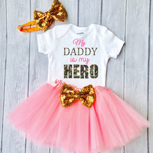 Daddy Is My Hero-Baby Girl 1st Happy Father’s Day Outfit Set - Personalized Adorable Outfit