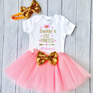 Daddy's little princess-Baby Girl 1st Happy Father’s Day Outfit Set - Personalized Adorable Outfit