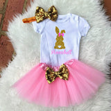 Girls personalized bunny outfit with pink tutu