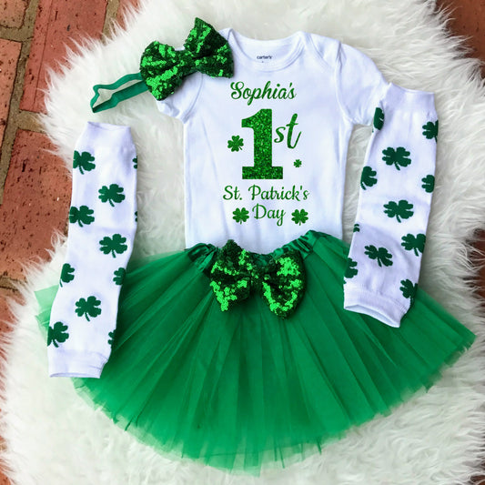 Personalized 1st St. Patricks Day Baby Girl Outfit