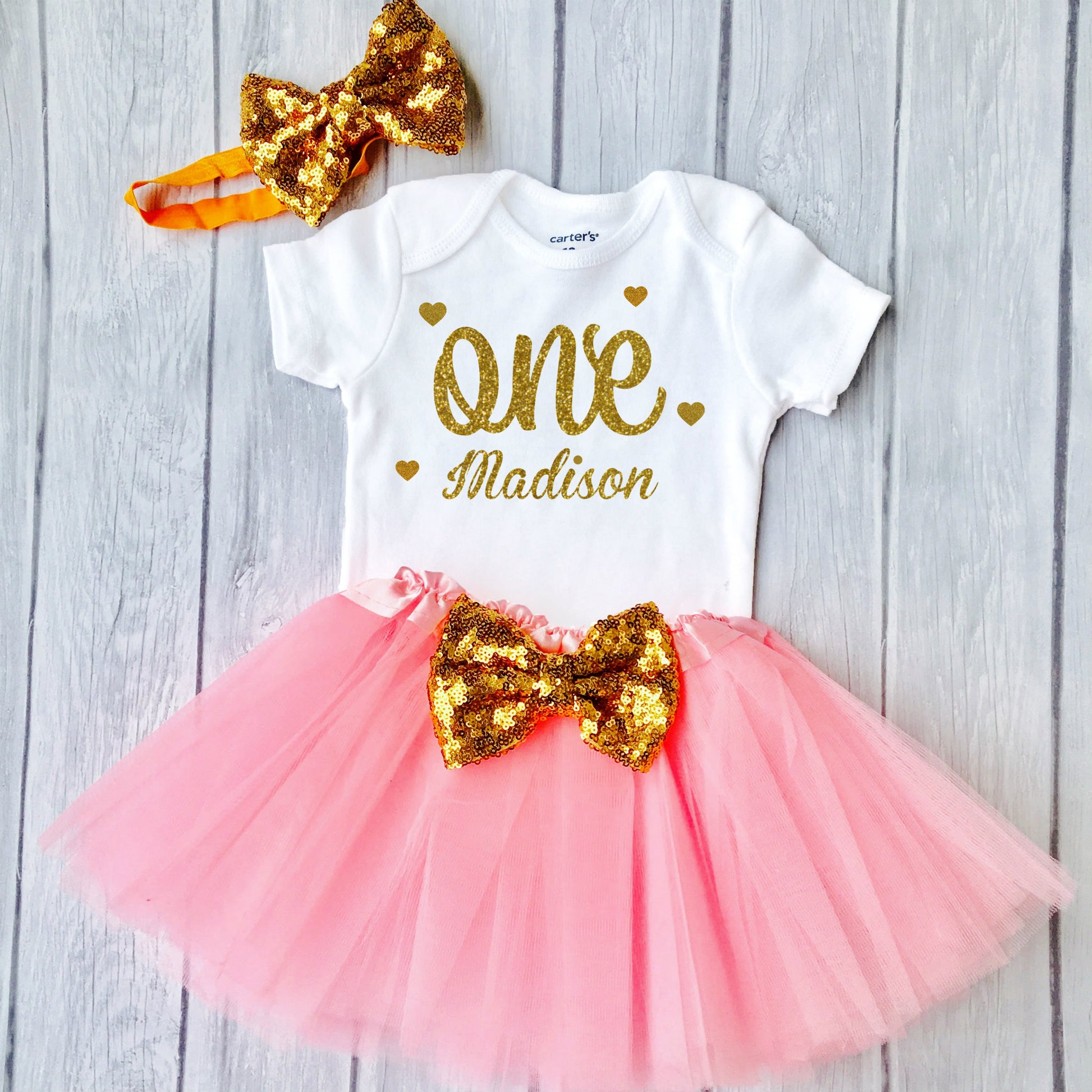 pink and gold 1st Birthday Outfit