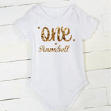 Girls 1st Birthday Outfit, 1st Birthday Gift, First Birthday Outfit  - Sparkly Gold One Design