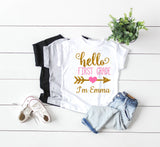 First Day Of School Shirt Girl's Hello First Grade Outfit  - Personalize Name and Grade !!