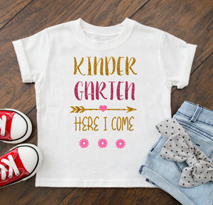 First Day Of School Shirt Girl's Kindergarten Here I Come Outfit  - Personalize Name and Grade !!