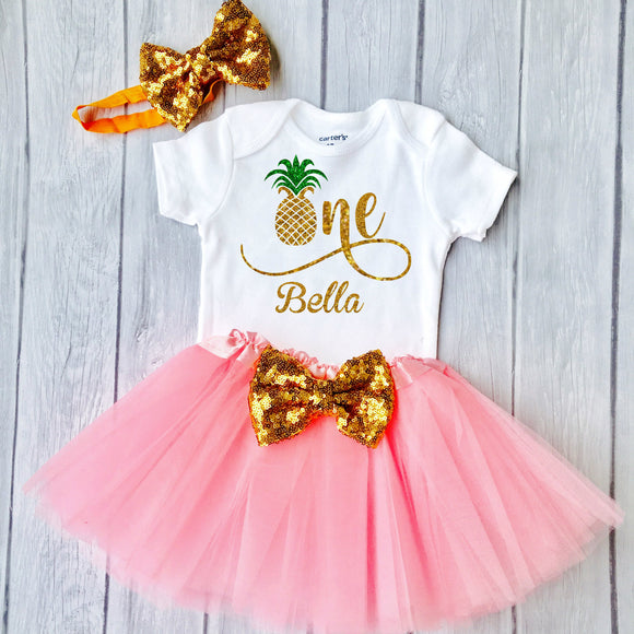 First Birthday outfit, Pineapple One, Summer Birthday outfit, Birthday Girl Luau Outfit