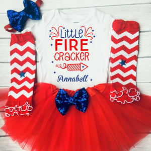 Little Fire Cracker Girls 4th of July Outfit Baby Independence Day 1st 4th of July Girl