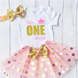 Baby Girls 1st Birthday Outfit, Miss Onederful - Sparkly Gold One Design