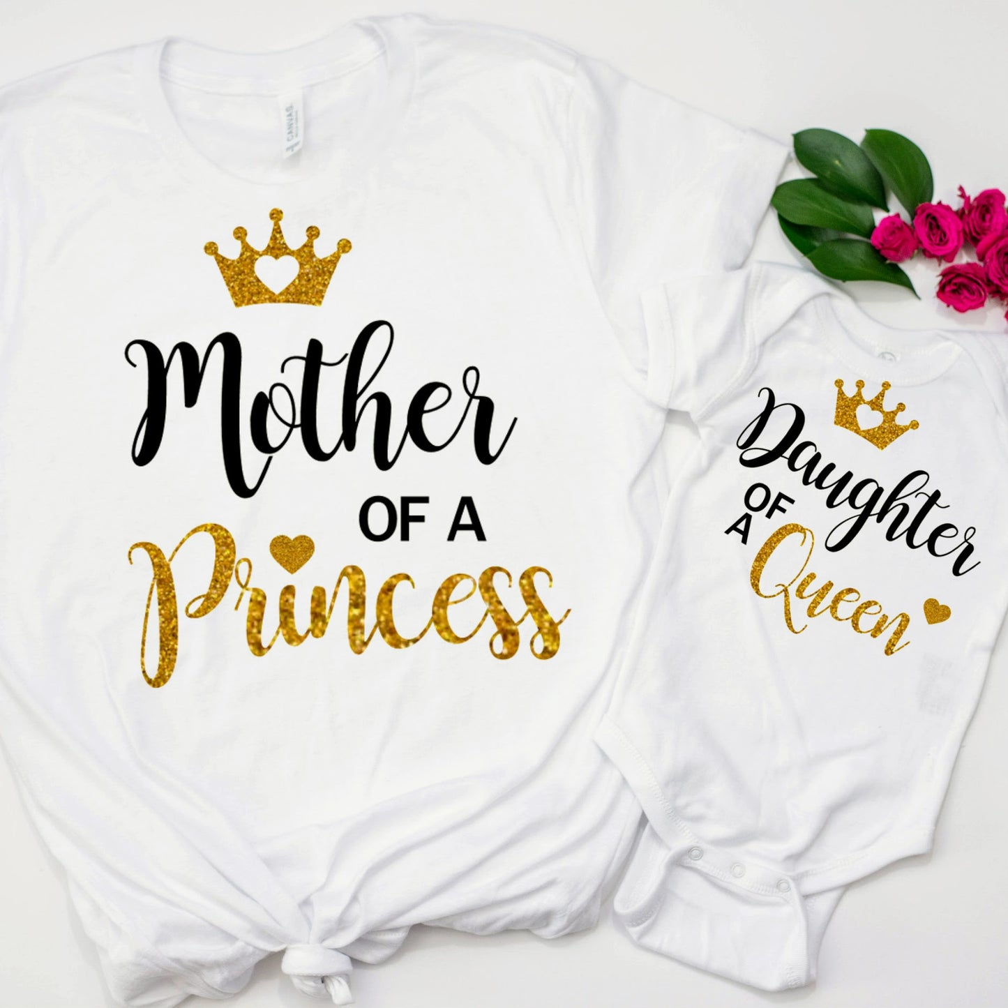 Cute Mommy & Me Matching shirts- Mother Of a Princess Daughter Of a Queen