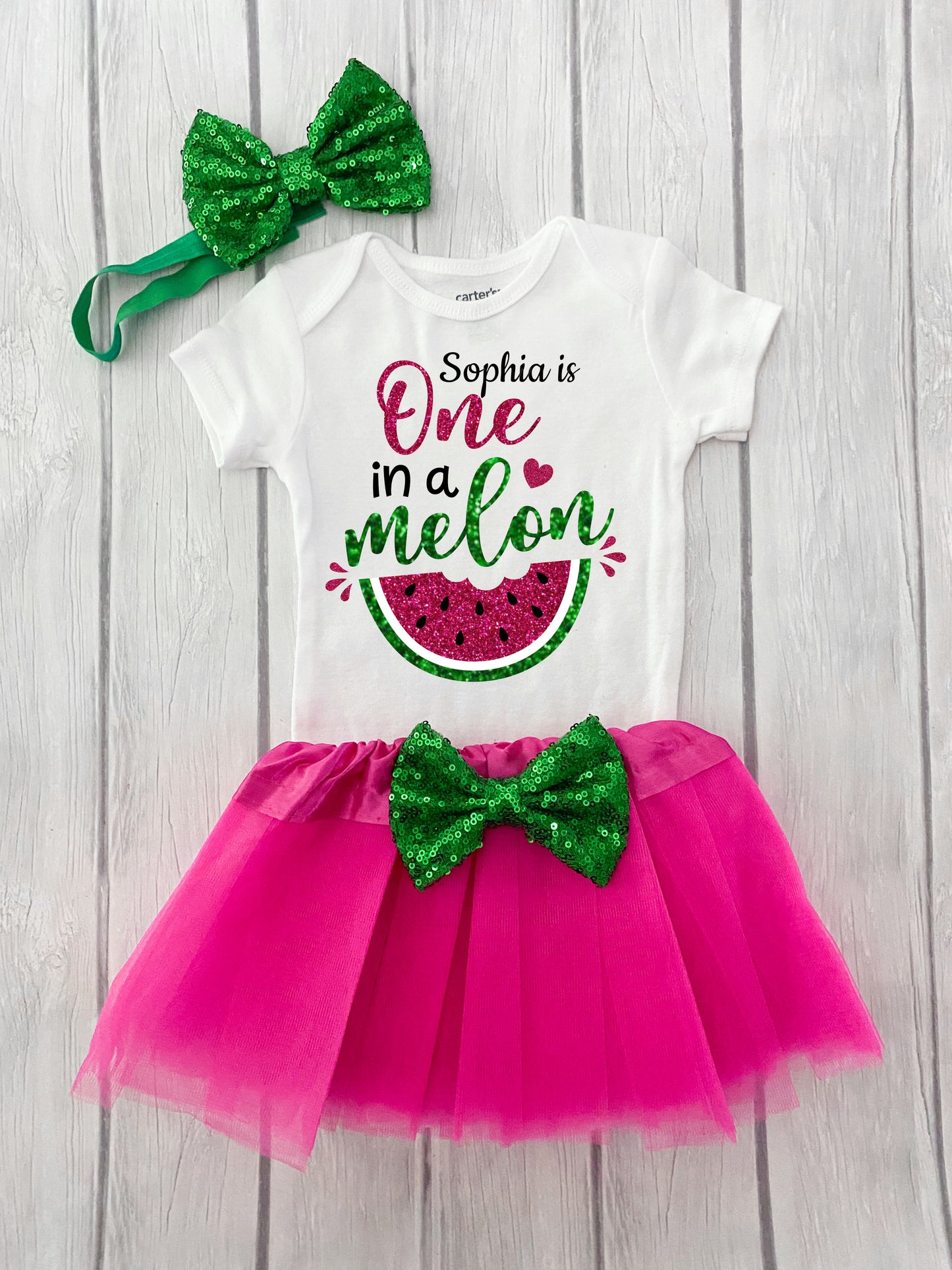 Hot Pink Watermelon First Birthday Outfit, One In A Melon, Girl First Birthday