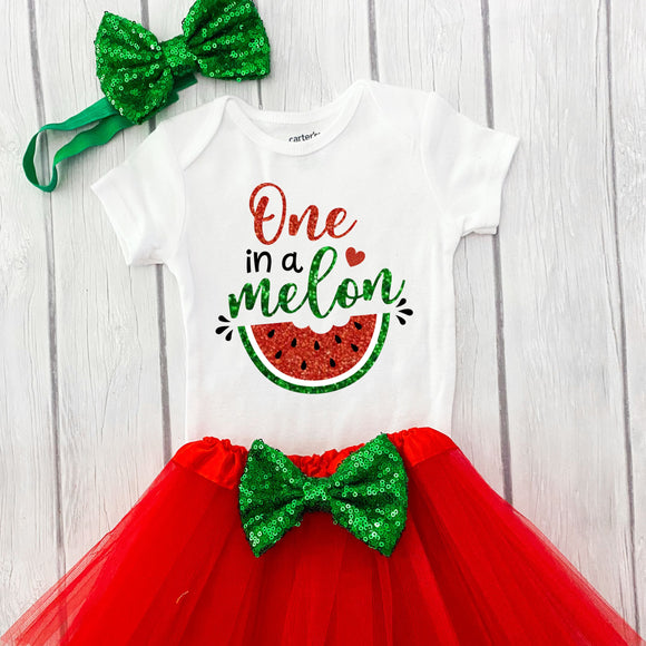 Red Watermelon First Birthday Outfit, One In A Melon, Girl First Birthday