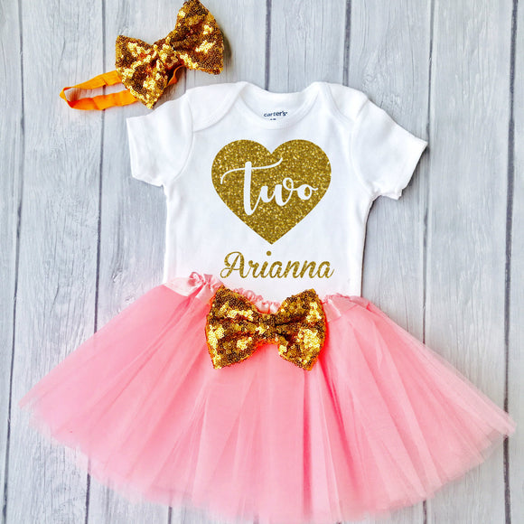 Second Birthday Outfit, Heart design and tutu, 2nd Birthday