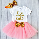 Two Cute, Second birthday outfit, 2nd Birthday, Pink and Gold Tutu Birthday Outfit, 2nd Birthday