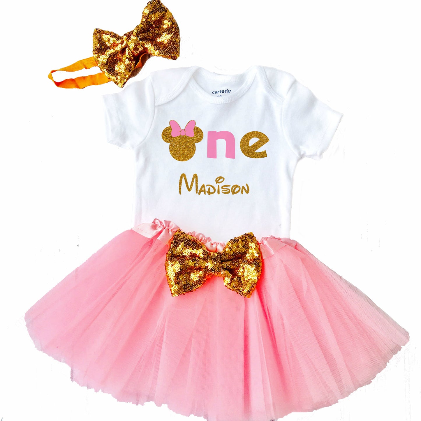 First Birthday Minnie Outfit, Little Girls First Birthday Tutu Outfit With Glittering Design