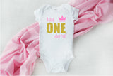 Baby Girls 1st Birthday Outfit, Miss Onederful - Sparkly Gold One Design
