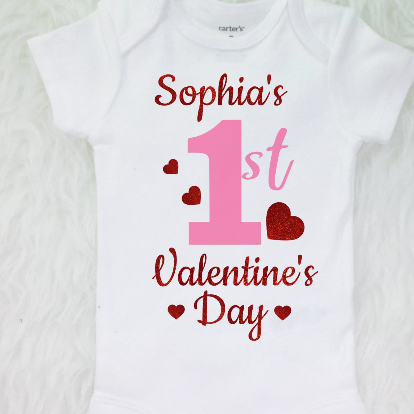 1st Valentine's Day Personalized Baby Girl Outfit (Pink and Red)