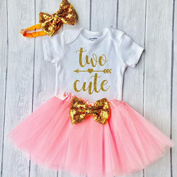 Two Cute, Second birthday outfit, 2nd Birthday, Pink and Gold Tutu Birthday Outfit, 2nd Birthday